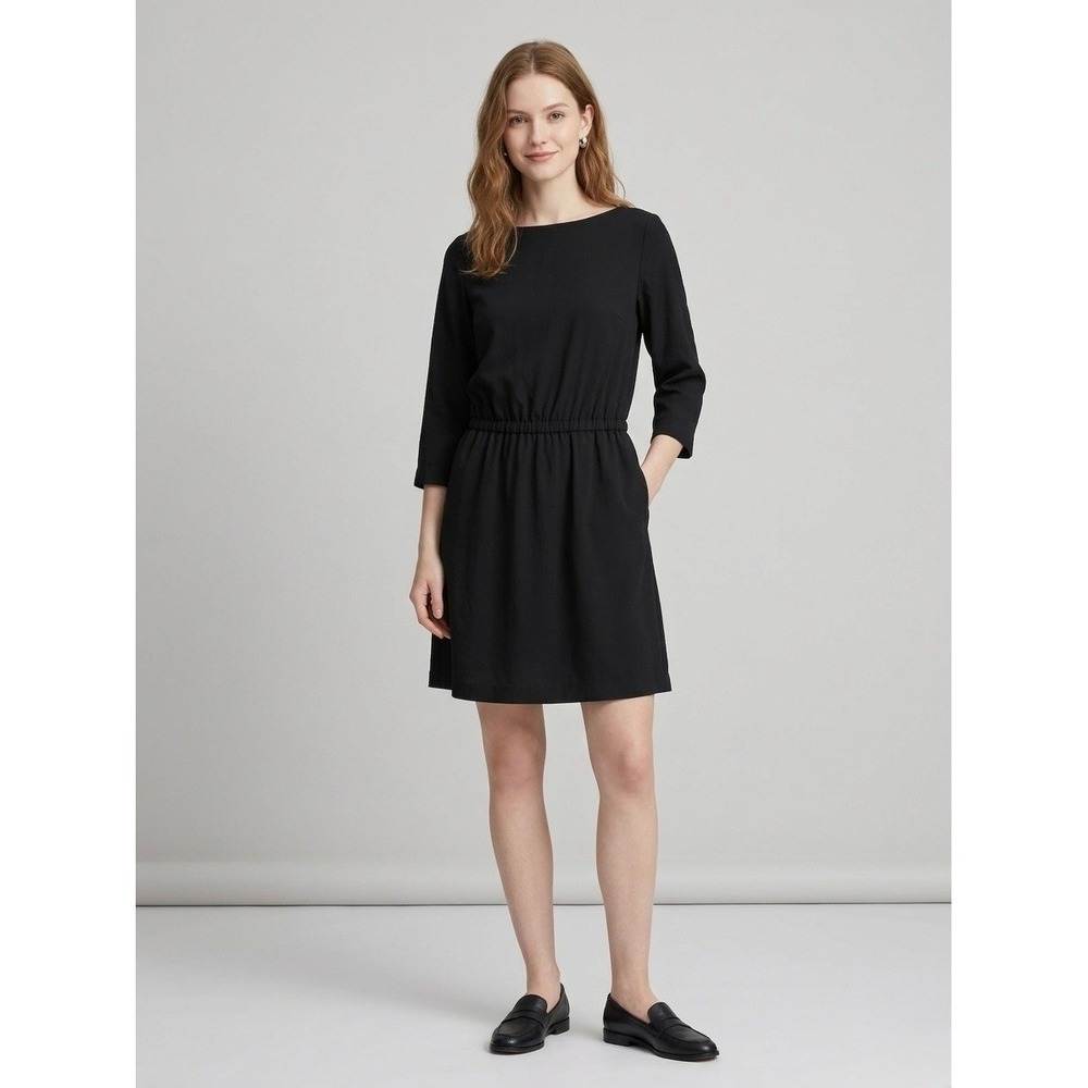 Uniqlo Black Boat Neck 3/4 Sleeve Elastic Waist Dress Size S